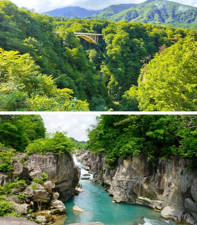 上段：鳴子峡、下段：厳美渓　イメージ