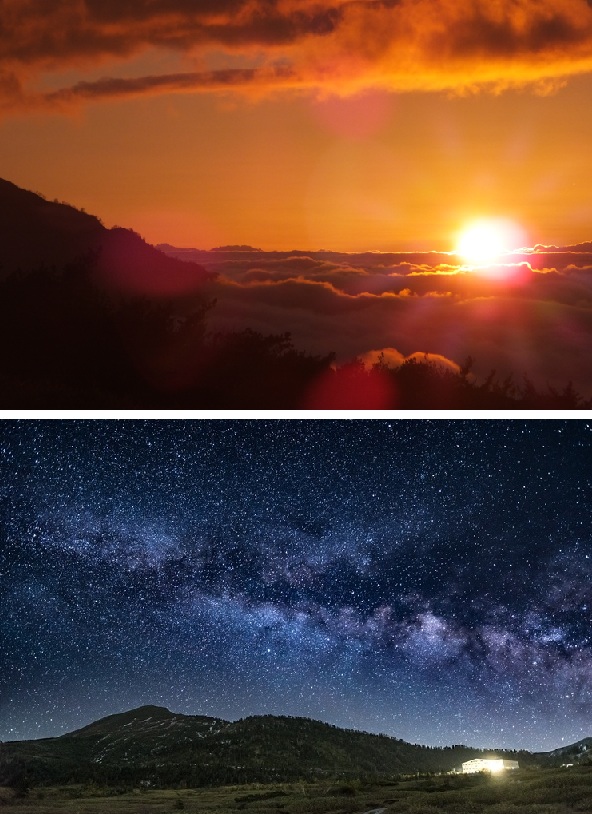 弥陀ヶ原から見える雲海と星空　イメージ（天候・条件によって見えない場合もございます）