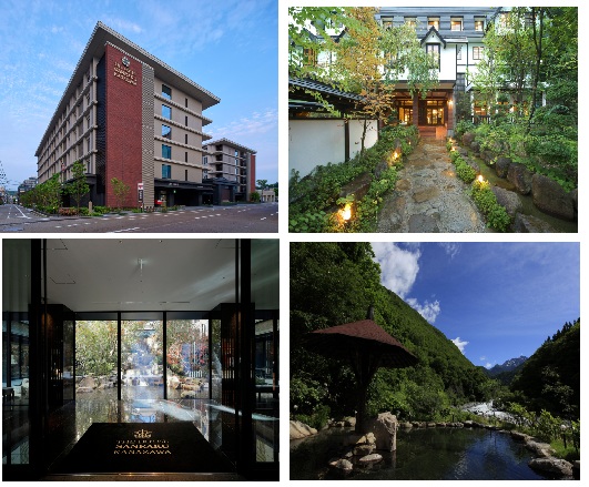 宿泊施設　左：THE HOTEL SANRAKU KANAZAWA 　右：穂高荘山のホテル